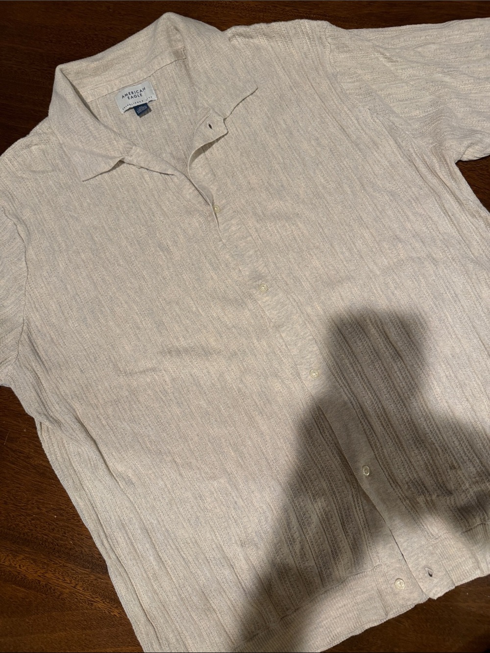 American Eagle Outfitters Beige Short-Sleeve Button-Down Shirt